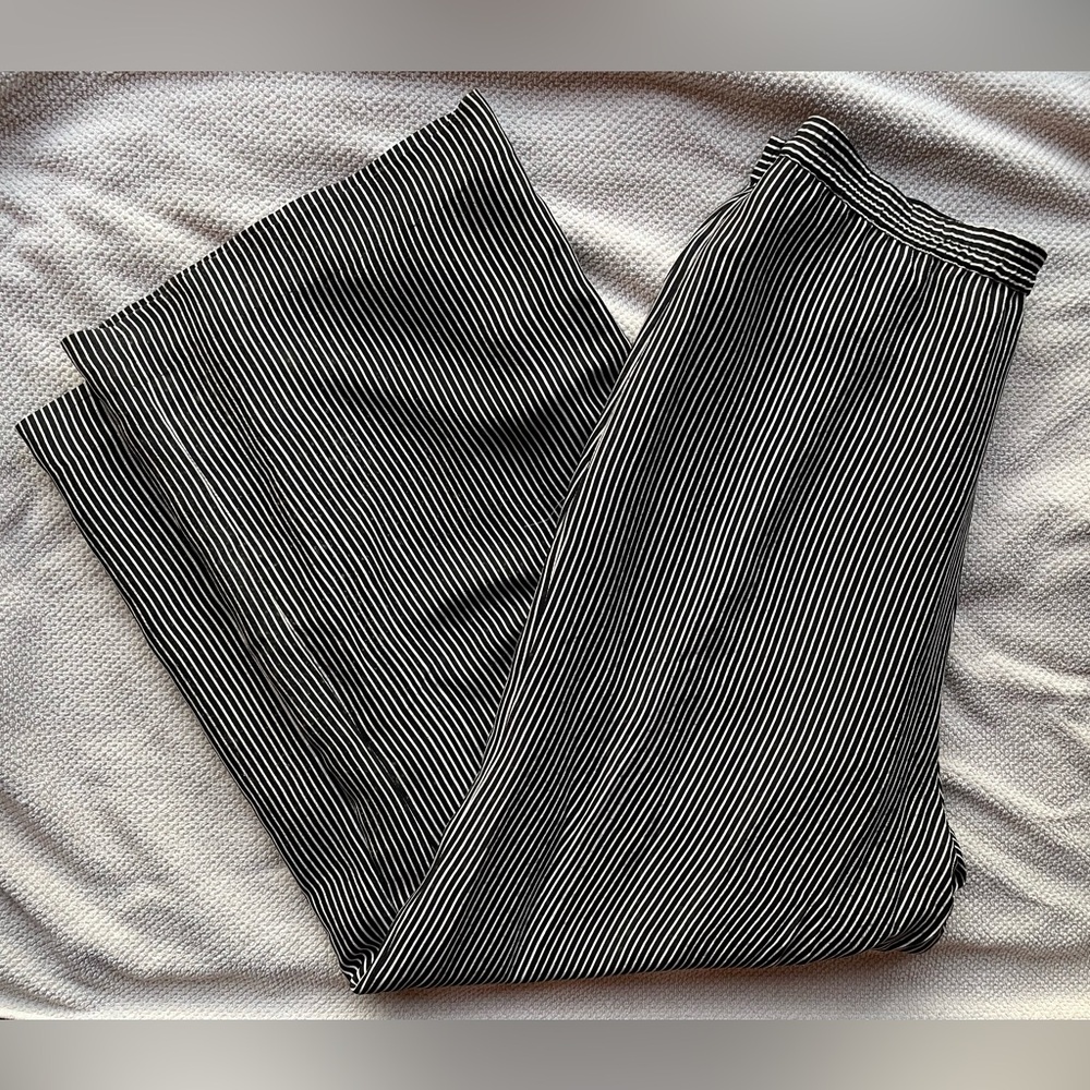 Julie Francis 100% Silk Black & White Striped Pants Size 10 | Lined | Pockets